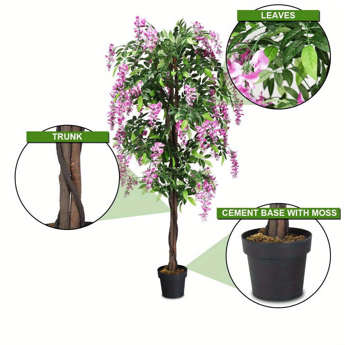 TANGKULA 6-pieds arbre de soie de wistaria artificielle fleur rose d¨¦coration int¨¦rieure-patio