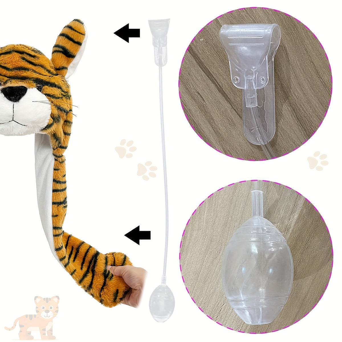 Cute Tiger Hat with Moving Ears, Soft Fleece, Animal Theme, Polyester, Woven, Festive Party Cartoon Costume Accessory, Hand Washable\u002FDry Clean Recommended