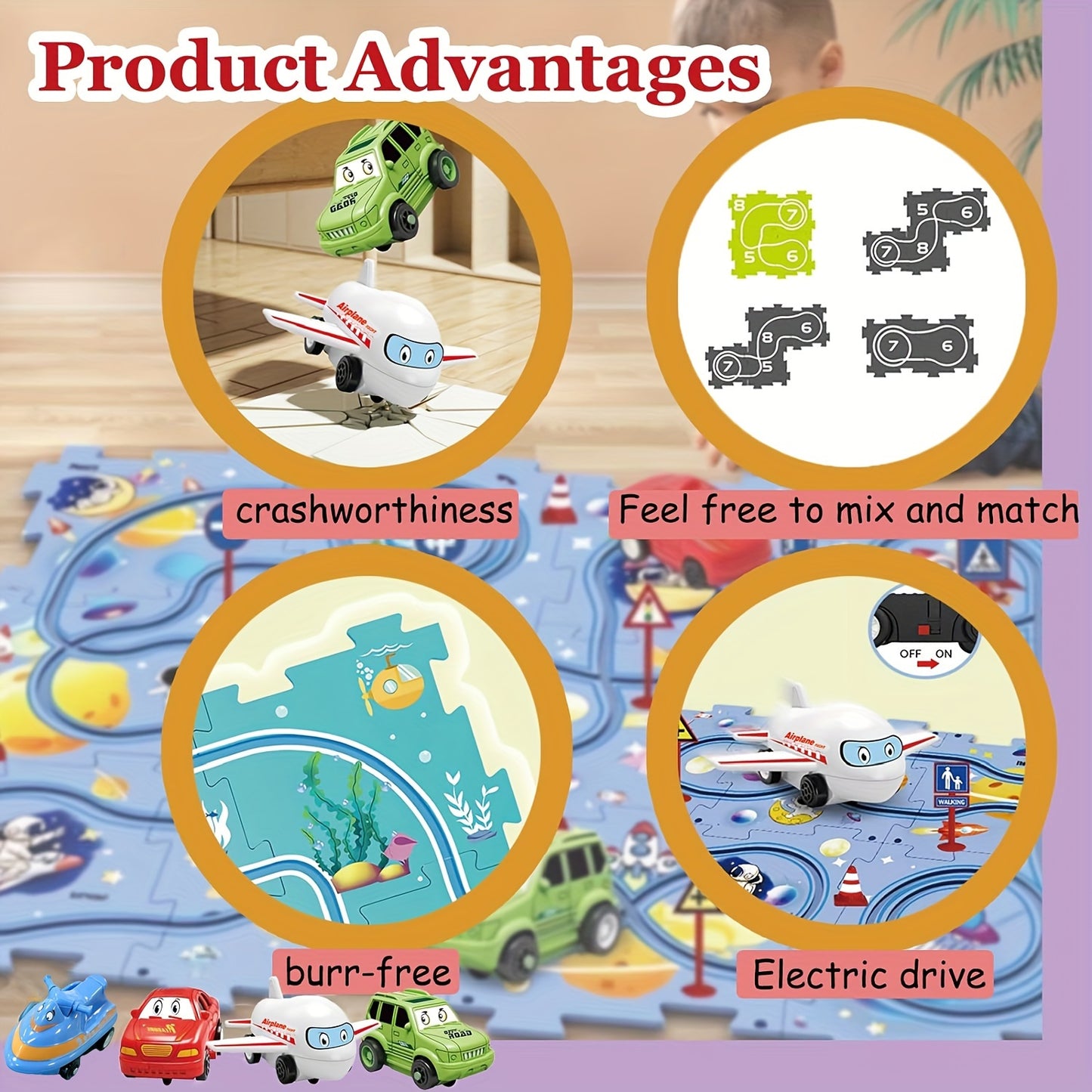 25pcs Puzzle Racer Car Track Set, Multiple Themes Jigsaw Puzzle Racer Car Track Set, Vehicle & Puzzle Board. Gift(Batteries Not Included)