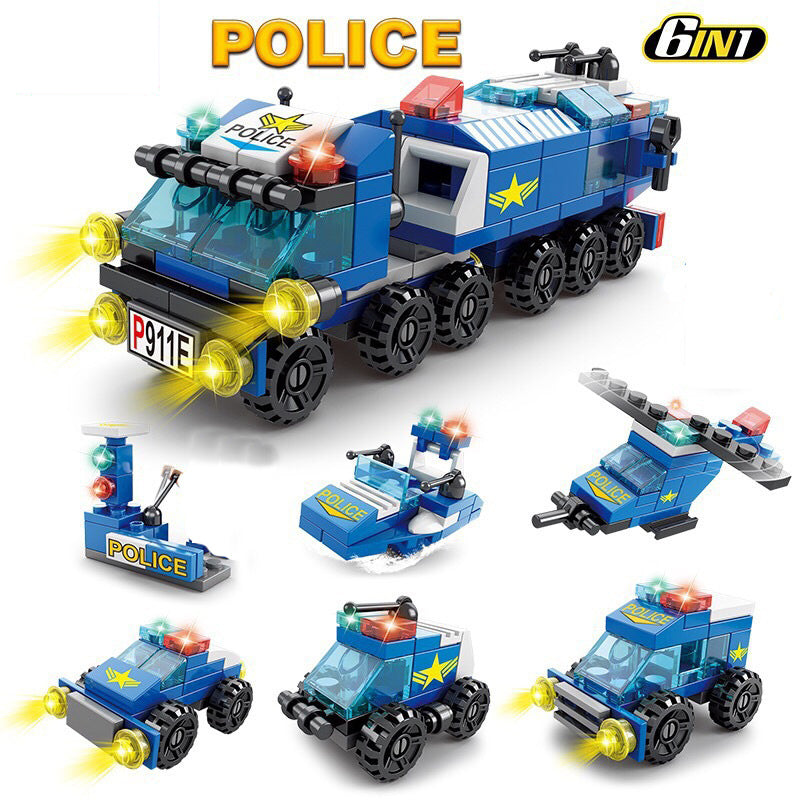 147pcs 6in 1 City Police Series Car Model Small Particle Building Blocks Assembling Children Bricks Puzzle Toys Gift
