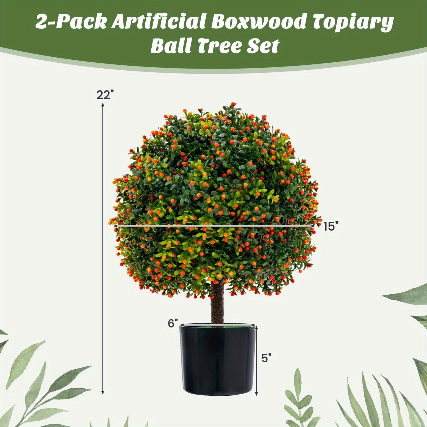 Ensemble de deux arbres artificiels en boule de buis de 22\