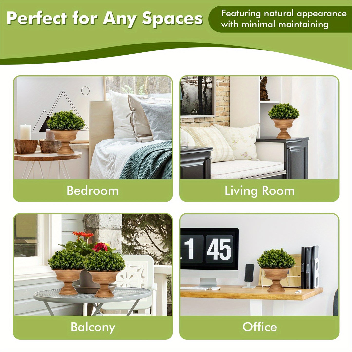 Lifezeal Lot de 4 plantes artificielles en pot - Mini plantes vertes d¨¦coratives pour l'int¨¦rieur