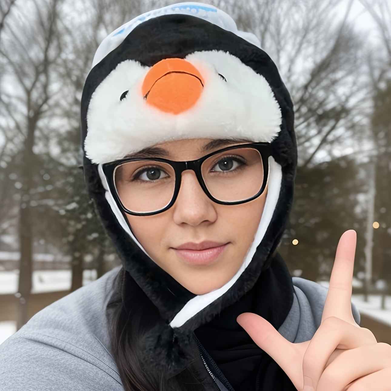 Cute, Cozy Frosty Fun Penguin Plush Hat for Autumn & Winter - Ear Protection for Outdoor Fun & Parties
