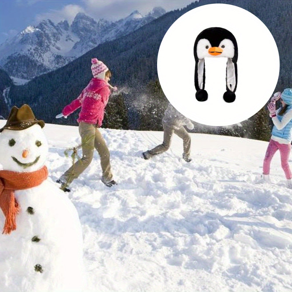 Cute, Cozy Frosty Fun Penguin Plush Hat for Autumn & Winter - Ear Protection for Outdoor Fun & Parties