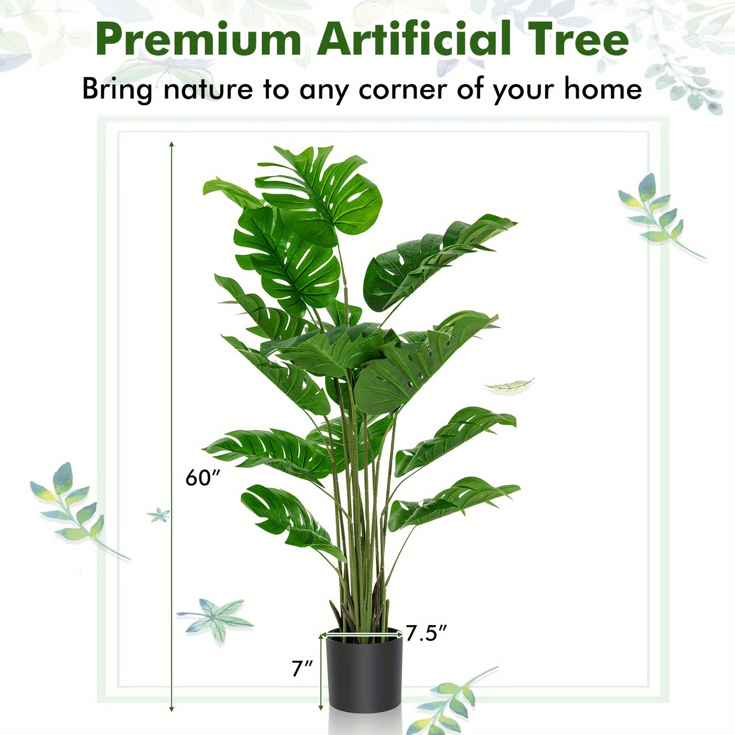 Plante artificielle Monstera Deliciosa Multigot, lot de 2, 1,5 m, avec pot en ciment, 15 grandes feuilles, aucun entretien requis, plantes artificielles d¨¦coratives, d¨¦coration int¨¦rieure et ext¨¦rieure pour la maison et le bureau.