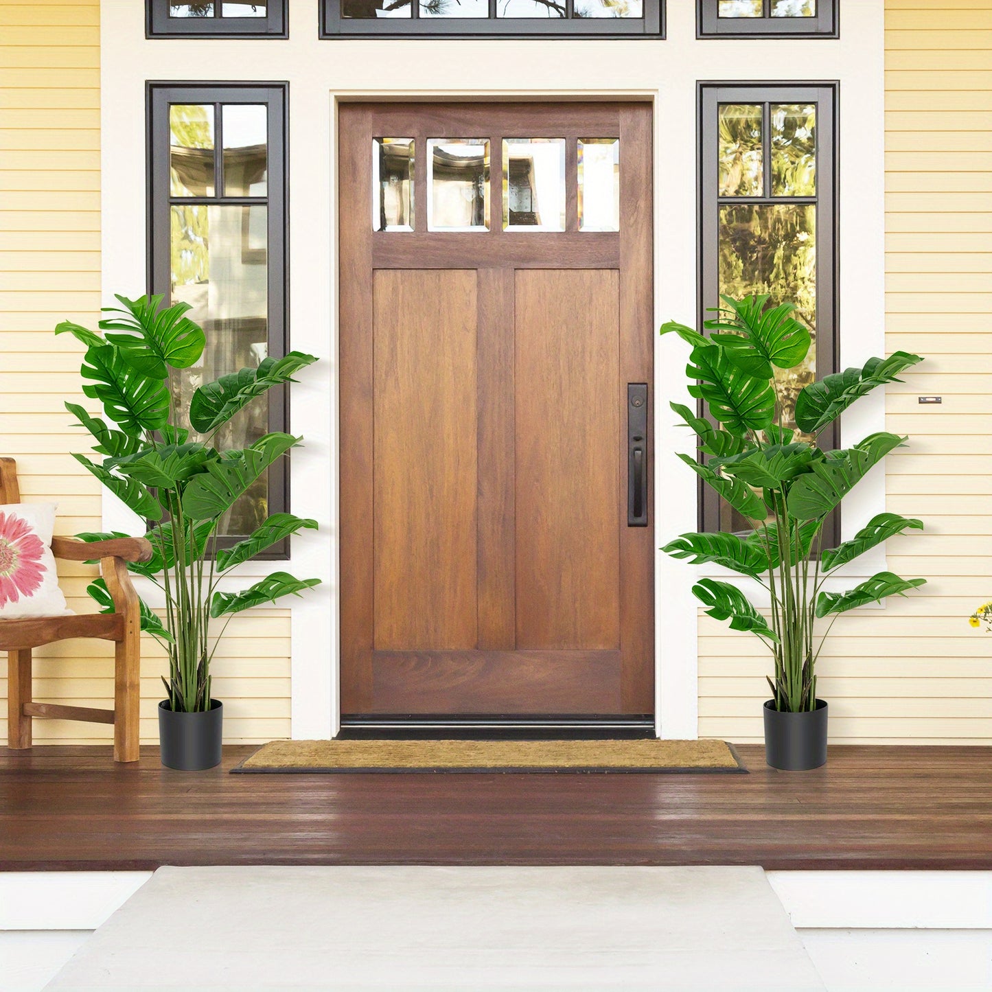 Plante artificielle Monstera Deliciosa Multigot, lot de 2, 1,5 m, avec pot en ciment, 15 grandes feuilles, aucun entretien requis, plantes artificielles d¨¦coratives, d¨¦coration int¨¦rieure et ext¨¦rieure pour la maison et le bureau.
