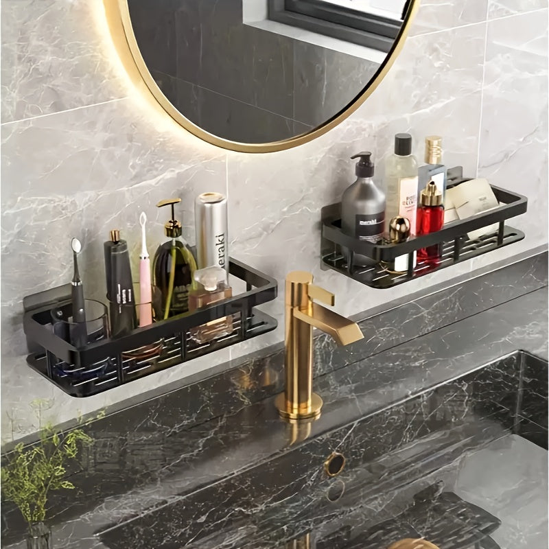 2pcs Black Rust-Proof Polished Metal Bathroom Shelves, Wall-Mounted No-Drill Hanging Shower Caddy for Shampoo, Conditioner, and Toiletries ¨C Space-Saving and Stylish Bathroom Organizer, Spacesaving Caddy | Sleek Shower Design | Durable Bathroom Item