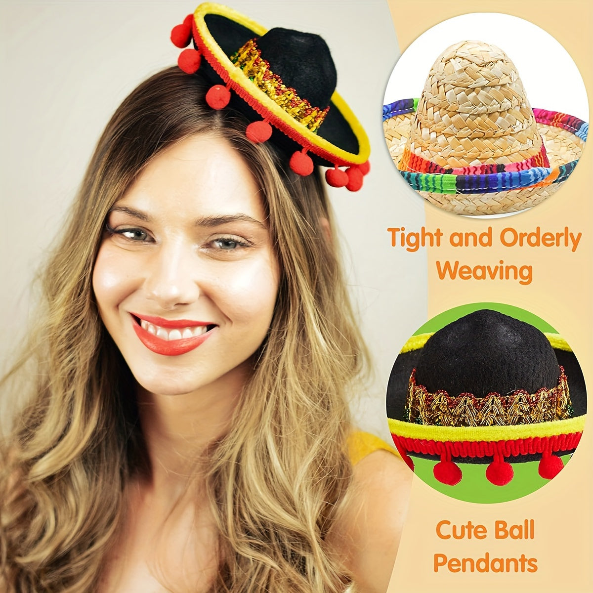3pcs Glamorous Carnival & Fiesta Party Hats - Colorful Mini Sombreros for Birthday Celebrations, Polyester