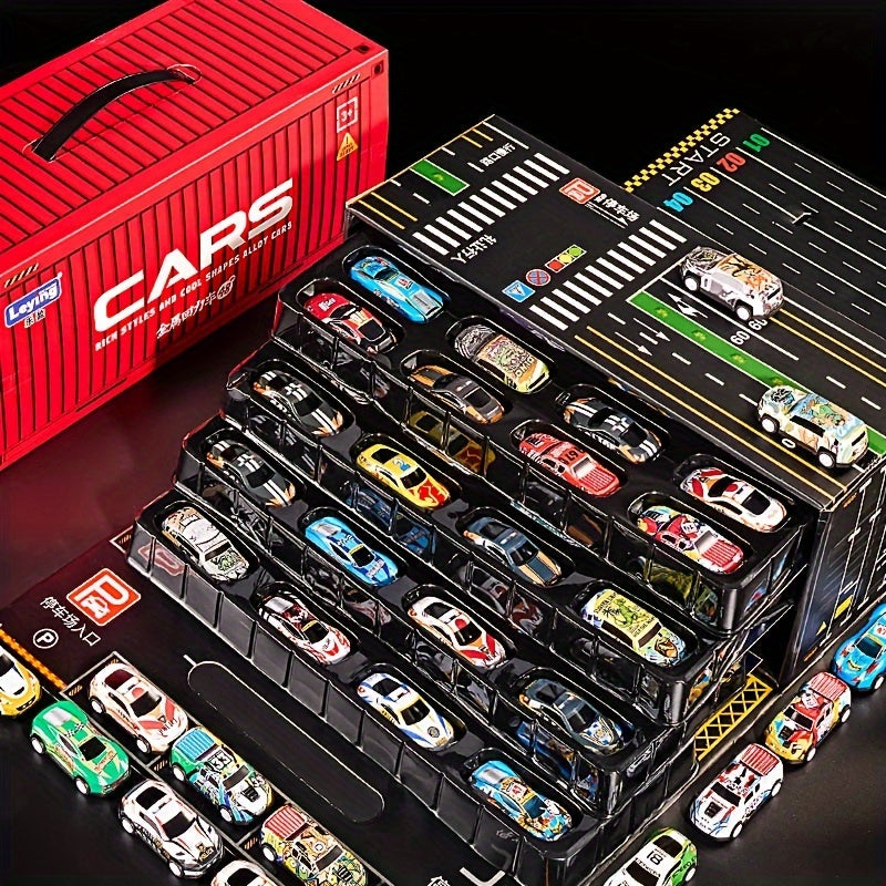 48pcs Die-Cast Racing Car Set with Pull Back Mechanism And Container Storage Case - Diverse Iron Alloy Vehicles, Educational Playset for Ages 3+, Ideal Birthday And Holiday Gift for Winter