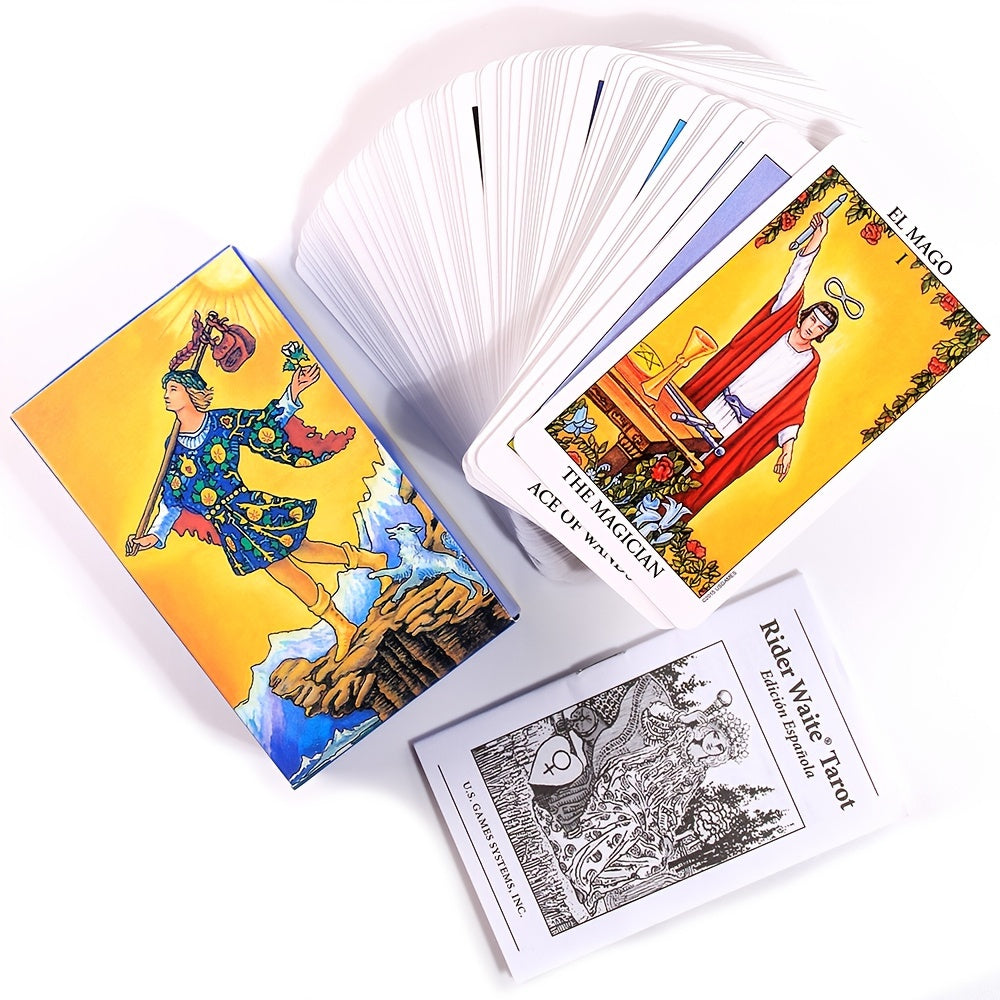 Rider-Waite Tarot Cards Deck, Spanish & English Edition, Portable Size, 78 Cards for Divination and Gameplay - Vibrant Illustrations, Durable Cardstock, Includes Instruction Sheet - 1pc