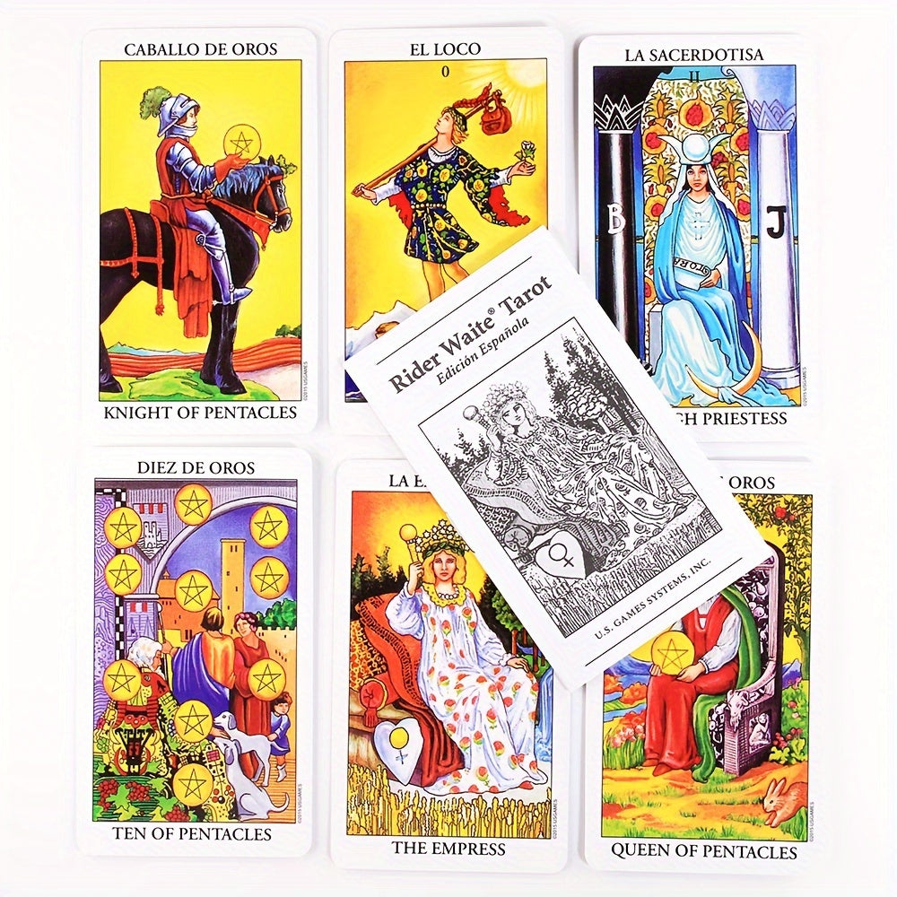 Rider-Waite Tarot Cards Deck, Spanish & English Edition, Portable Size, 78 Cards for Divination and Gameplay - Vibrant Illustrations, Durable Cardstock, Includes Instruction Sheet - 1pc