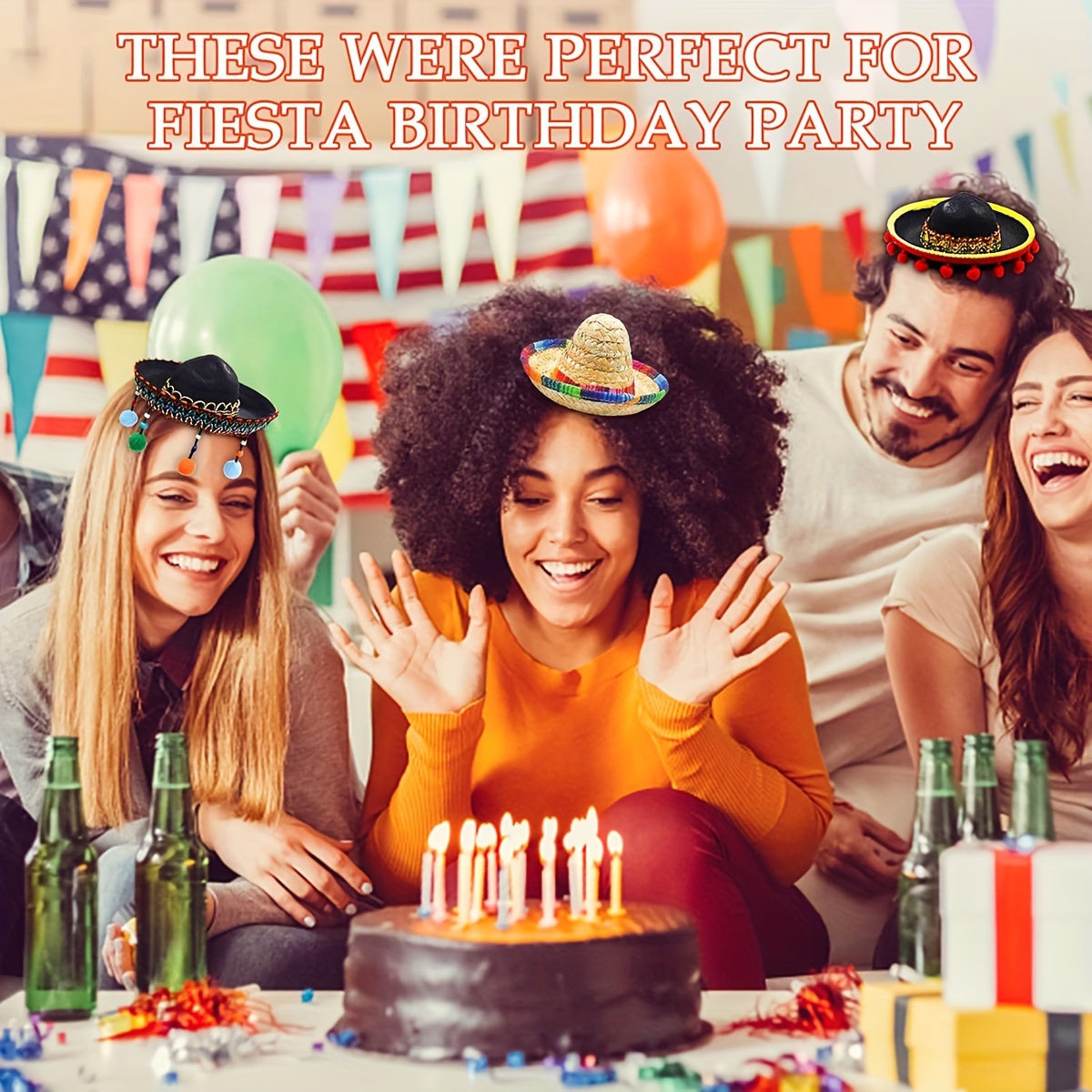 3pcs Glamorous Carnival & Fiesta Party Hats - Colorful Mini Sombreros for Birthday Celebrations, Polyester