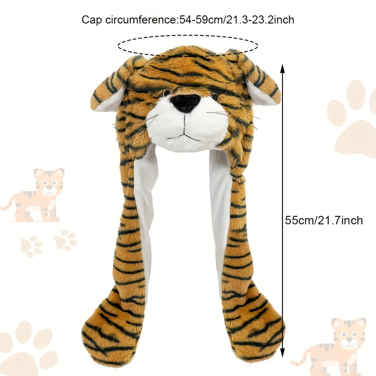 Cute Tiger Hat with Moving Ears, Soft Fleece, Animal Theme, Polyester, Woven, Festive Party Cartoon Costume Accessory, Hand Washable\u002FDry Clean Recommended