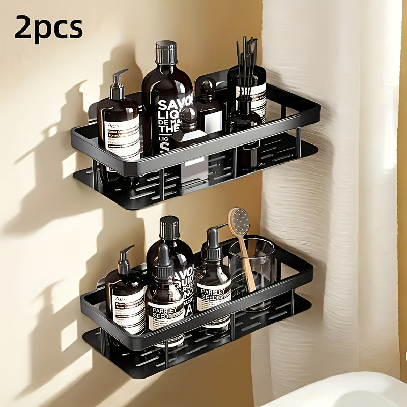 2pcs Black Rust-Proof Polished Metal Bathroom Shelves, Wall-Mounted No-Drill Hanging Shower Caddy for Shampoo, Conditioner, and Toiletries ¨C Space-Saving and Stylish Bathroom Organizer, Spacesaving Caddy | Sleek Shower Design | Durable Bathroom Item