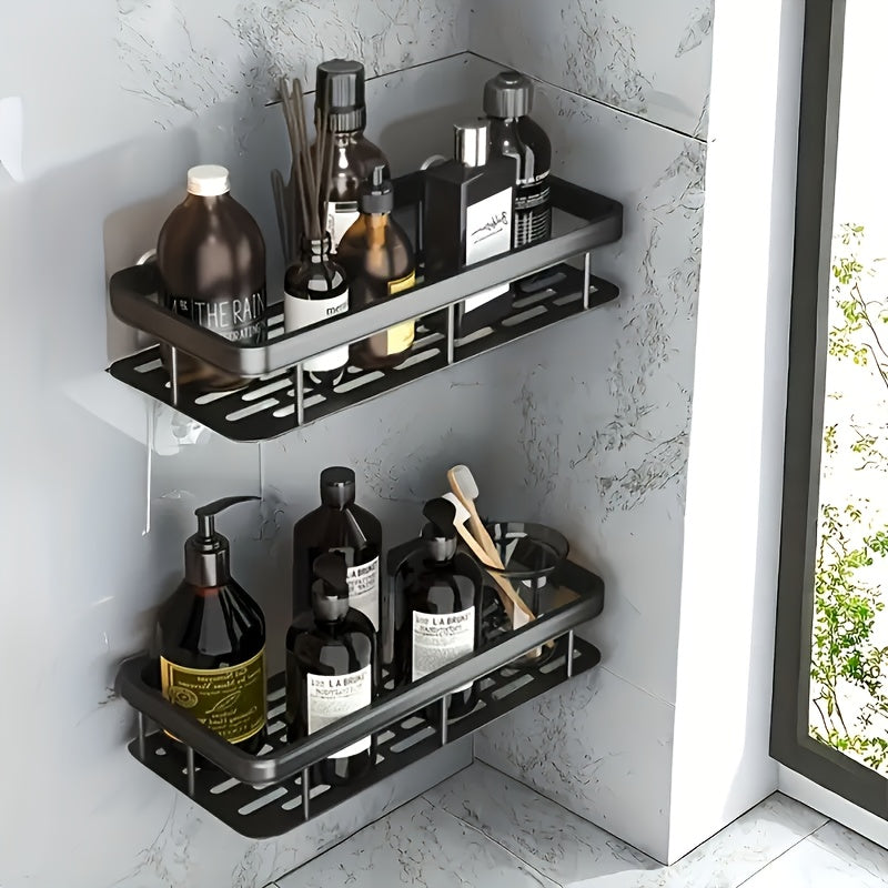 2pcs Black Rust-Proof Polished Metal Bathroom Shelves, Wall-Mounted No-Drill Hanging Shower Caddy for Shampoo, Conditioner, and Toiletries ¨C Space-Saving and Stylish Bathroom Organizer, Spacesaving Caddy | Sleek Shower Design | Durable Bathroom Item