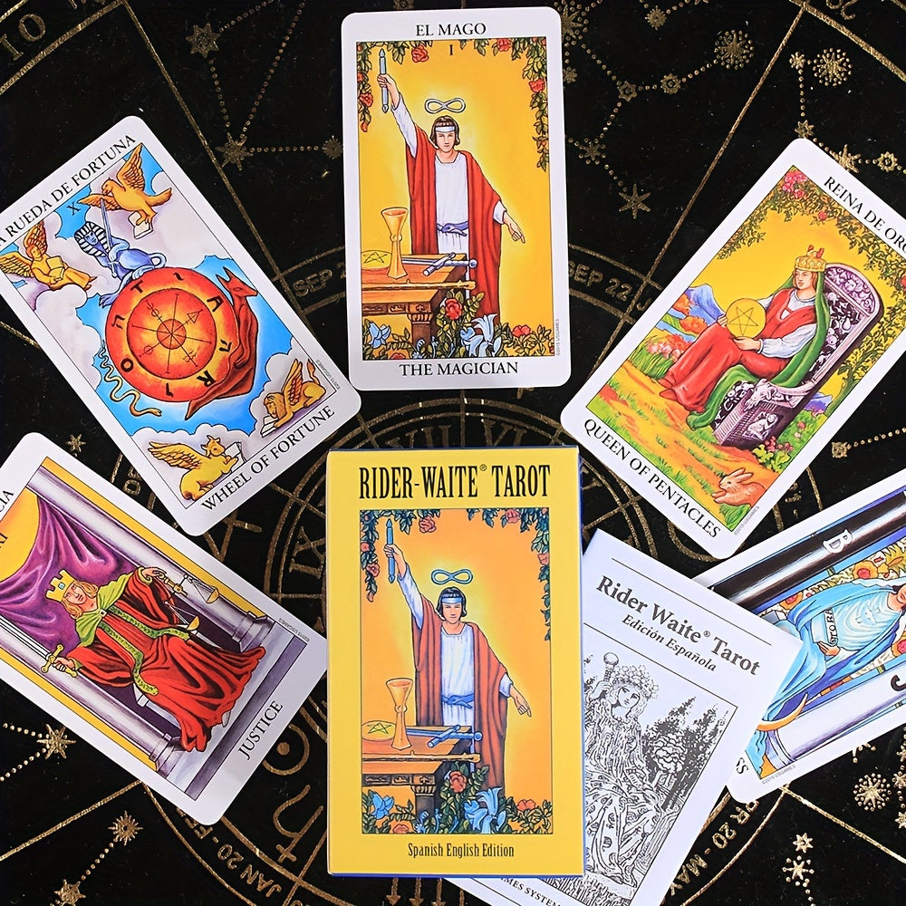 Rider-Waite Tarot Cards Deck, Spanish & English Edition, Portable Size, 78 Cards for Divination and Gameplay - Vibrant Illustrations, Durable Cardstock, Includes Instruction Sheet - 1pc