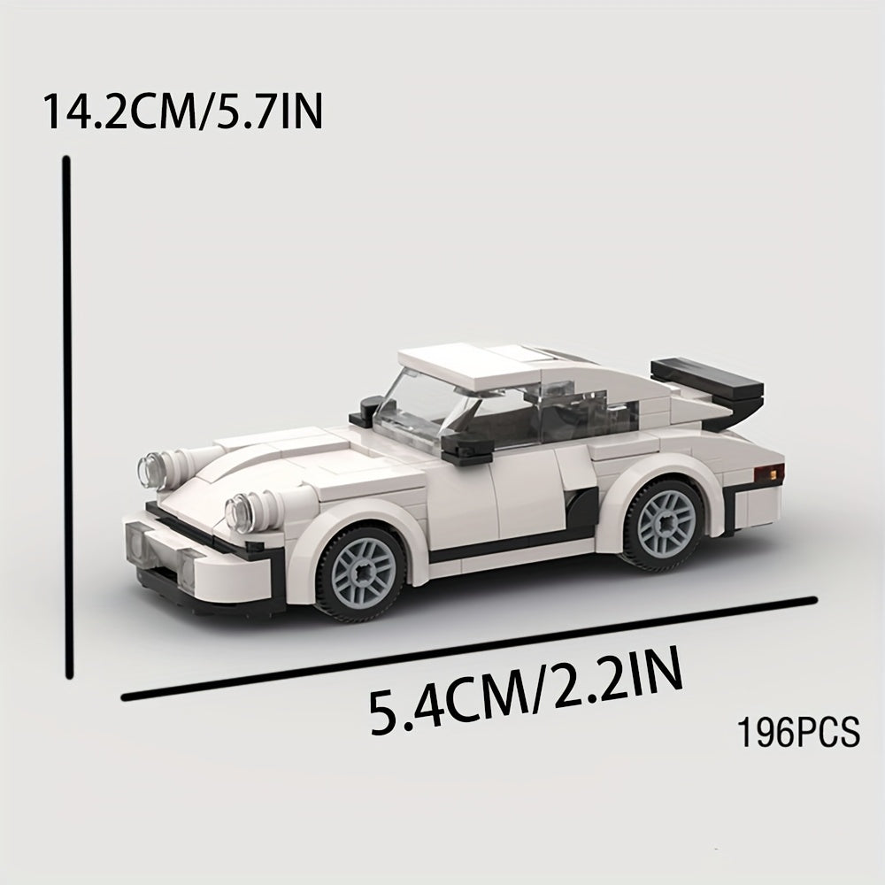 196pcs sports car building blocks, boys' toys, white racing car building blocks, decorative toys, collectible car models, Easter, Children's Day and birthday gifts for children aged 6 and above.