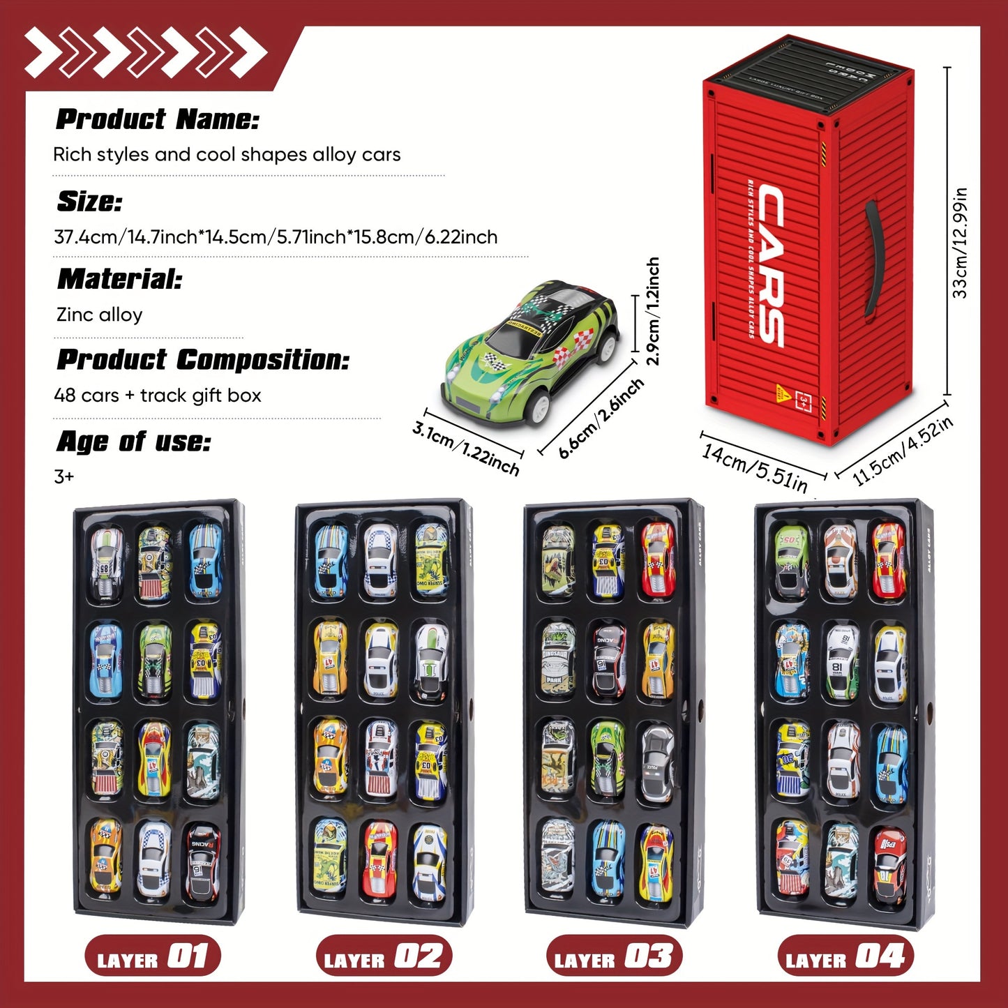 48pcs Die-Cast Racing Car Set with Pull Back Mechanism And Container Storage Case - Diverse Iron Alloy Vehicles, Educational Playset for Ages 3+, Ideal Birthday And Holiday Gift for Winter