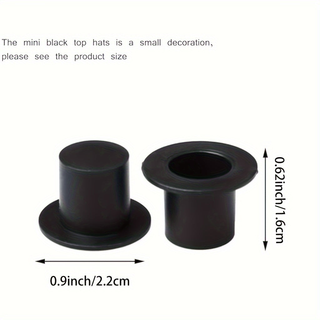 50-Pack Mini Black Top Hats Plastic for DIY Art and Crafts Supplies, 18+ No Plating or Mosaic Material Decorative Accessory