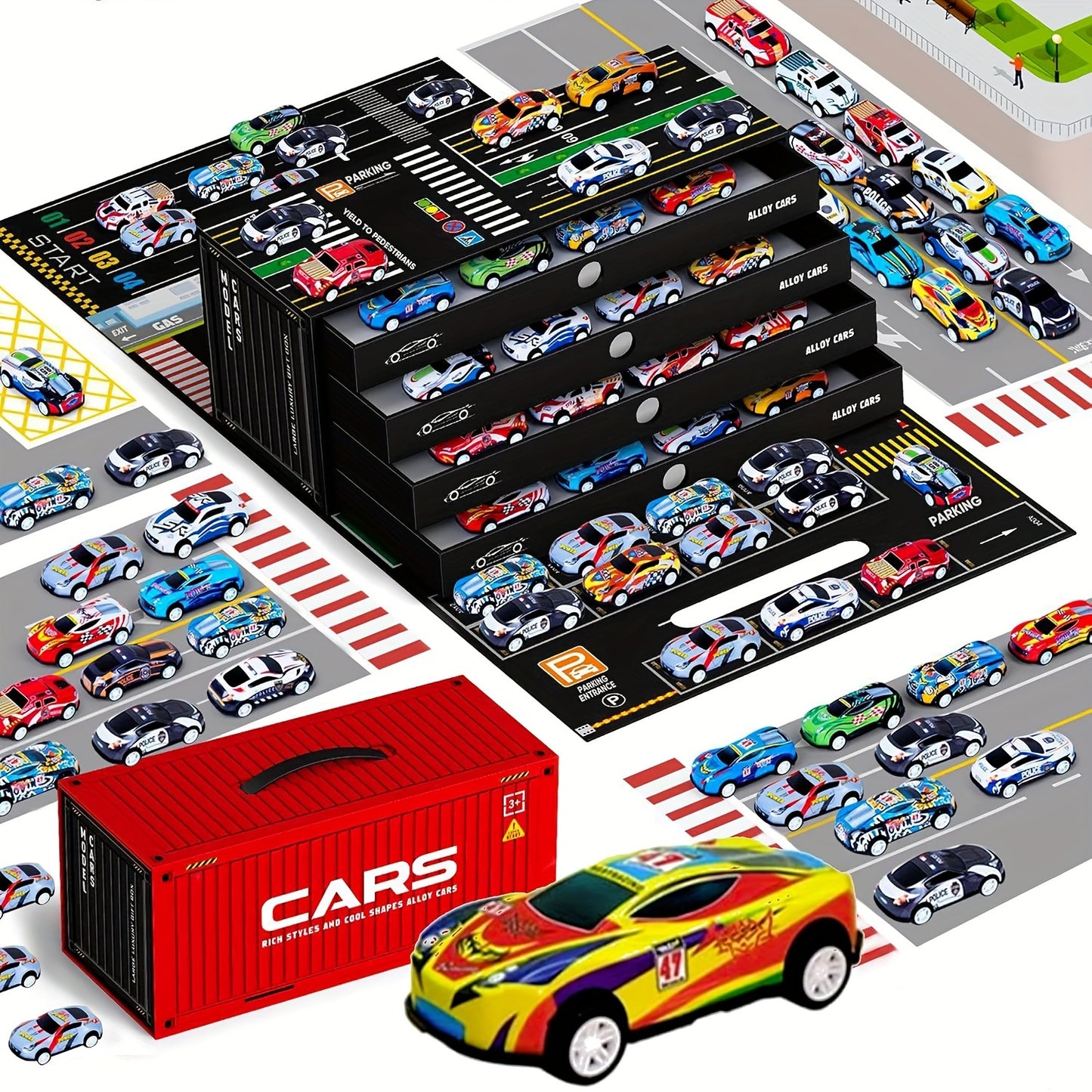 48pcs Die-Cast Racing Car Set with Pull Back Mechanism And Container Storage Case - Diverse Iron Alloy Vehicles, Educational Playset for Ages 3+, Ideal Birthday And Holiday Gift for Winter
