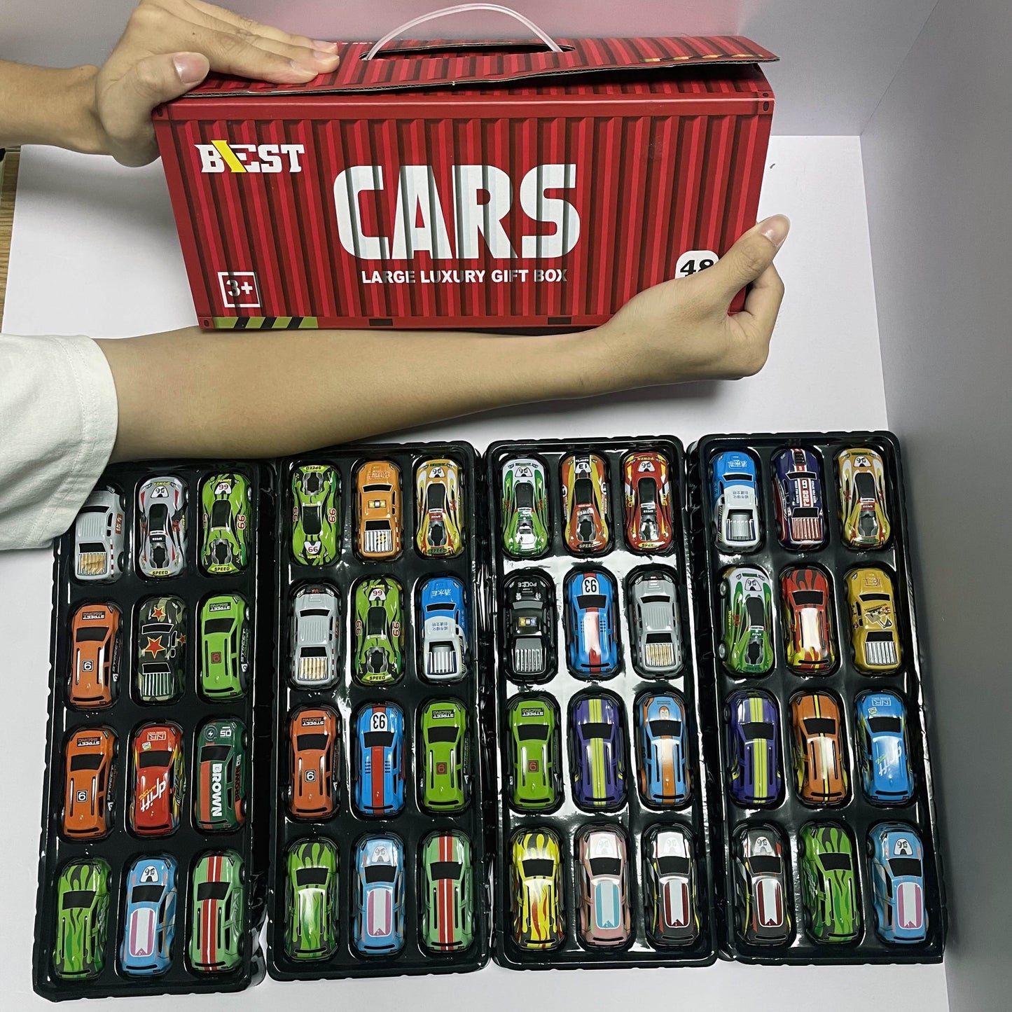 48pcs Die-Cast Racing Car Set with Pull Back Mechanism And Container Storage Case - Diverse Iron Alloy Vehicles, Educational Playset for Ages 3+, Ideal Birthday And Holiday Gift for Winter