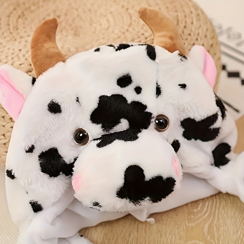 1 cow hat, ear movement jumping pop-up assault hat, plush holiday role-playing costume fun gift