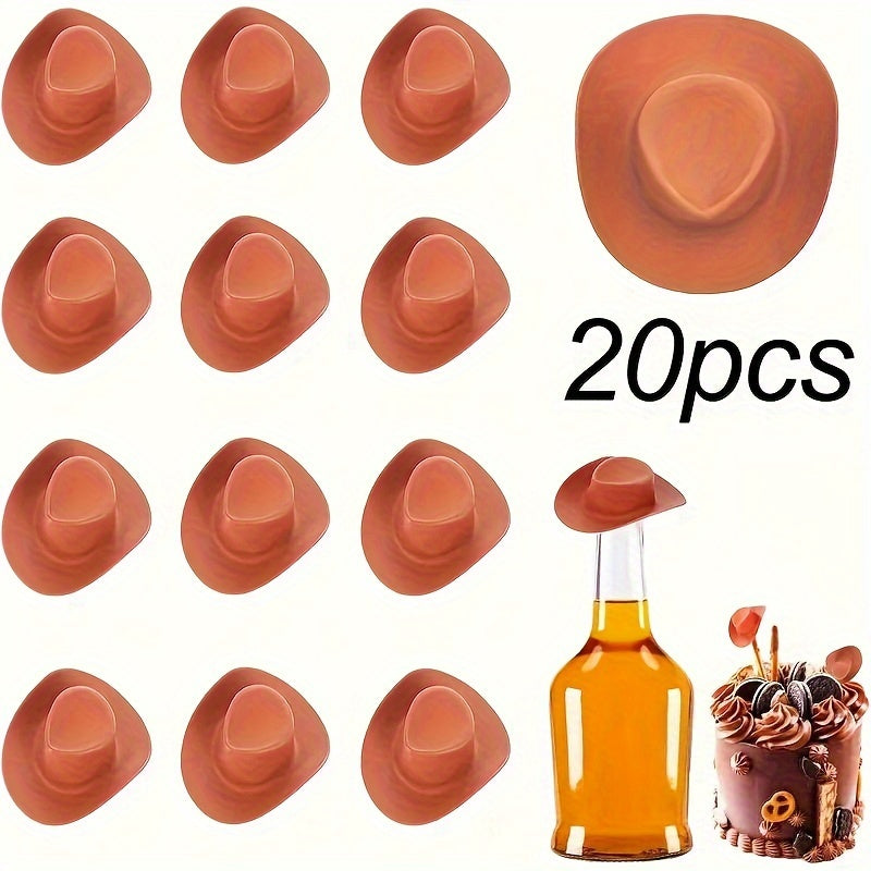 20pcs, Plastic Mini Cowboy Cowgirl Hat For Crafts, Miniature Western Cowgirl Hats, Tiny Dress Hat For Party Decoration