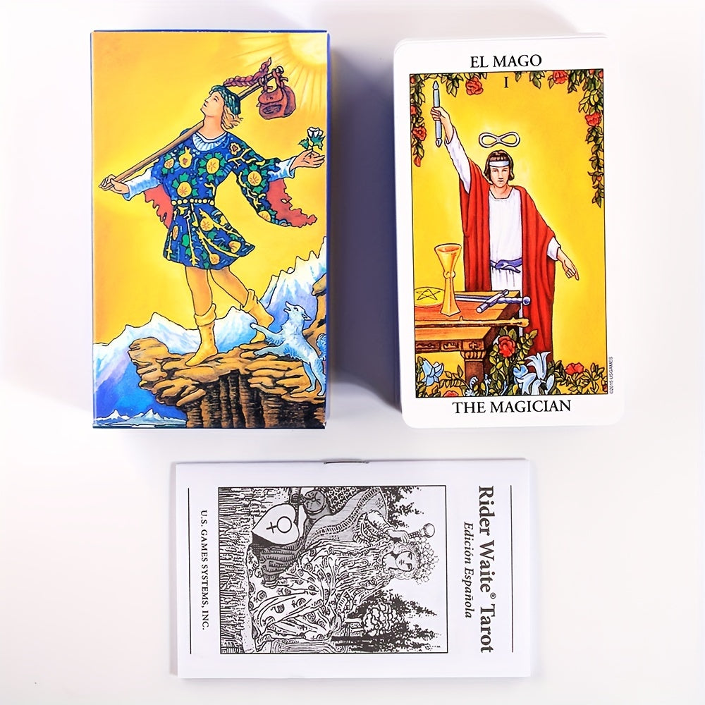 Rider-Waite Tarot Cards Deck, Spanish & English Edition, Portable Size, 78 Cards for Divination and Gameplay - Vibrant Illustrations, Durable Cardstock, Includes Instruction Sheet - 1pc