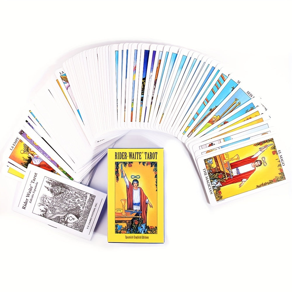 Rider-Waite Tarot Cards Deck, Spanish & English Edition, Portable Size, 78 Cards for Divination and Gameplay - Vibrant Illustrations, Durable Cardstock, Includes Instruction Sheet - 1pc
