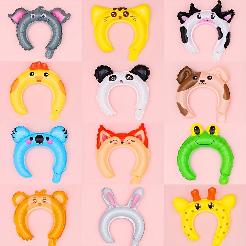 50pcs 10 Styles Zoo Animal Inflatable Headbands Wildlife Safari Balloon Hair Hoop Animals Balloons Hat for Jungle Theme Birthday Party Favors, Assorted Style, Easter Room Decor
