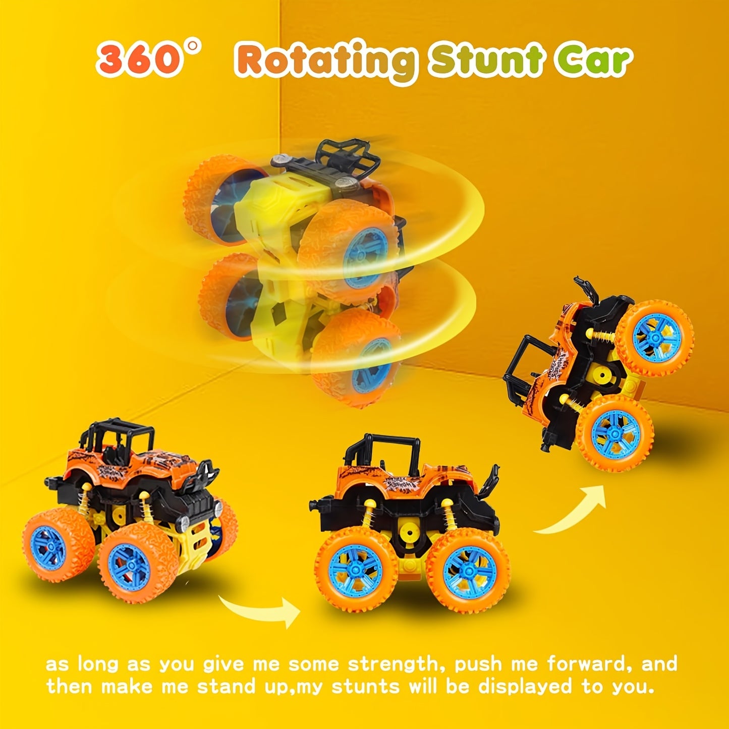 4pcs Push & Go Friction-Powered Monster Trucks - Double-Direction Inertia Cars with 360° Rotation, Durable Pull Back Vehicle Set - Perfect Birthday Gift for Youngsters 3+