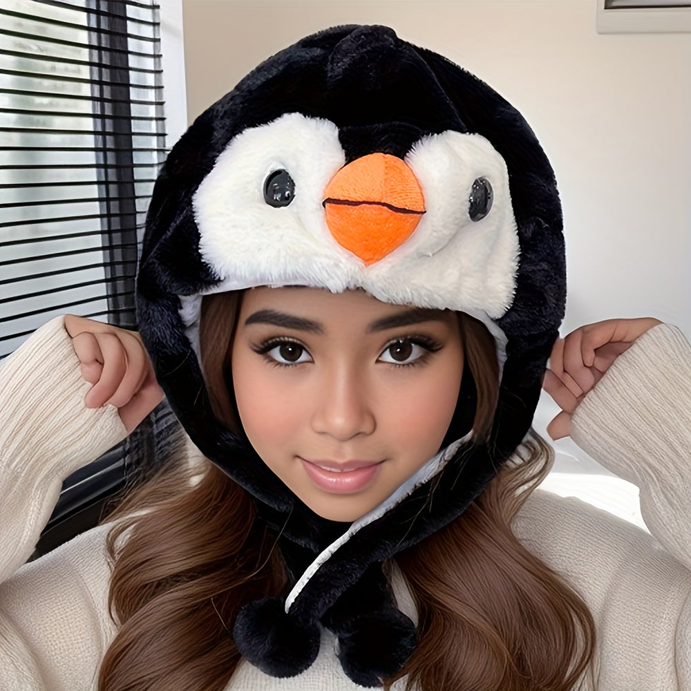 Cute, Cozy Frosty Fun Penguin Plush Hat for Autumn & Winter - Ear Protection for Outdoor Fun & Parties