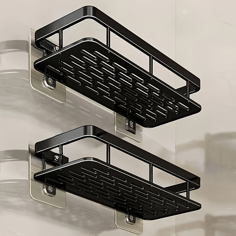 2pcs Black Rust-Proof Polished Metal Bathroom Shelves, Wall-Mounted No-Drill Hanging Shower Caddy for Shampoo, Conditioner, and Toiletries ¨C Space-Saving and Stylish Bathroom Organizer, Spacesaving Caddy | Sleek Shower Design | Durable Bathroom Item