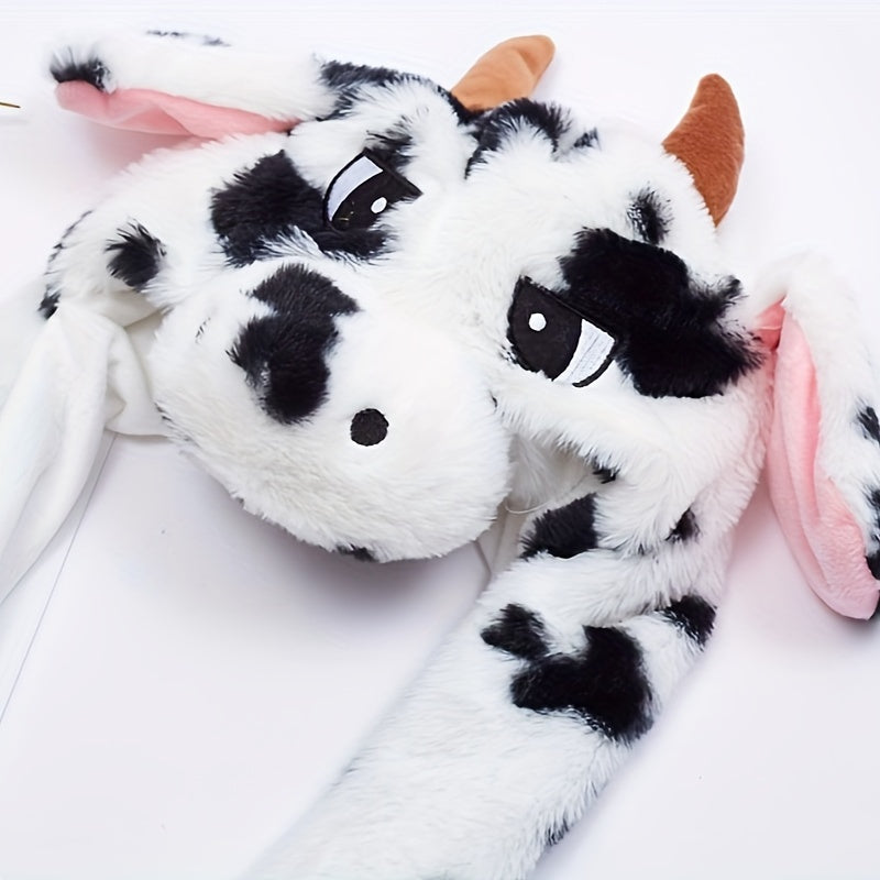 1 cow hat, ear movement jumping pop-up assault hat, plush holiday role-playing costume fun gift