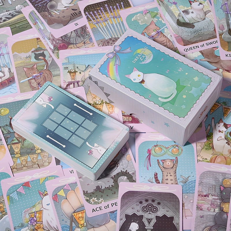 DREAMING CAT TAROT, 78 Card Standard Size Fortune Telling Card Party Game, Fortune Telling Board Game Halloween, Thanksgiving, Christmas Gift