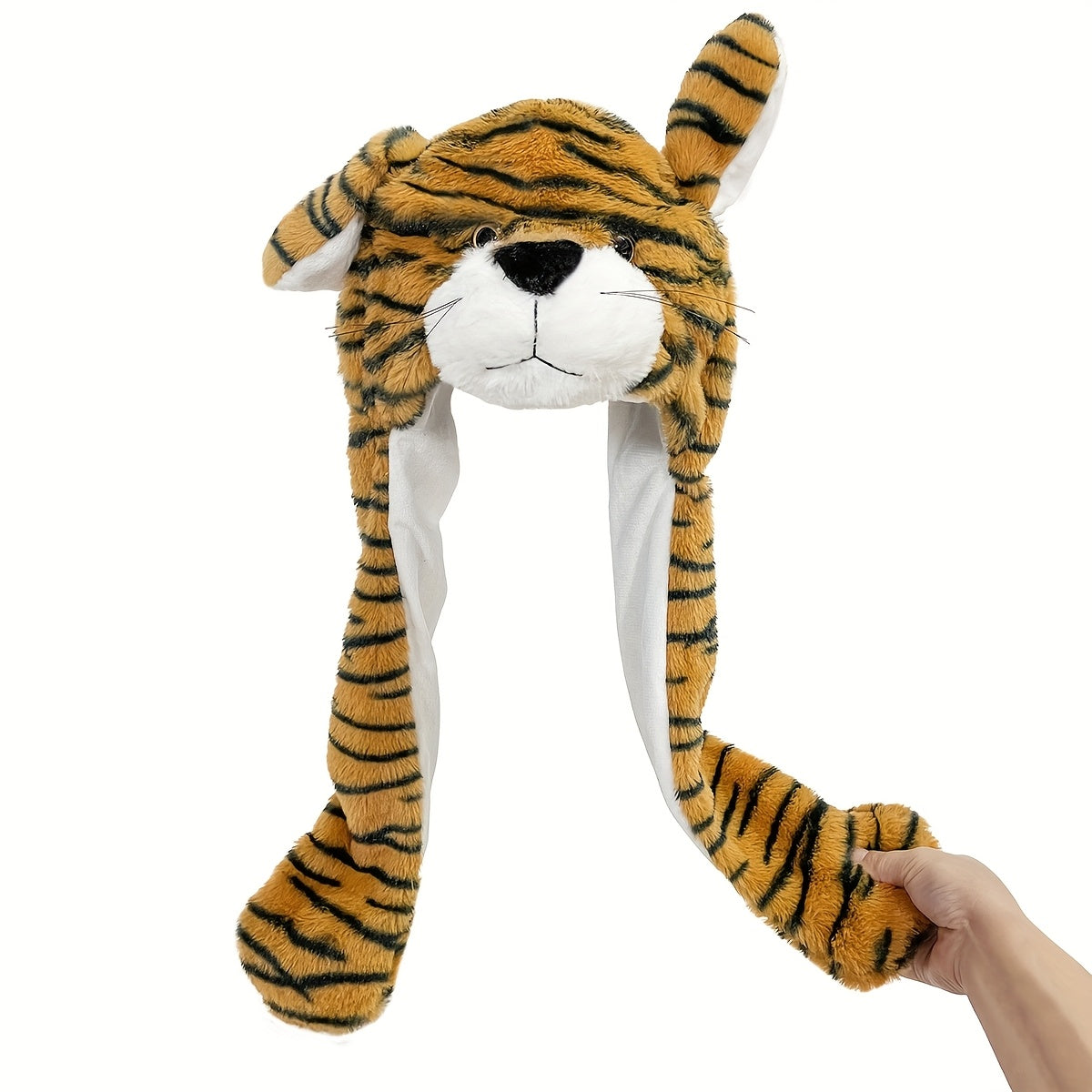 Cute Tiger Hat with Moving Ears, Soft Fleece, Animal Theme, Polyester, Woven, Festive Party Cartoon Costume Accessory, Hand Washable\u002FDry Clean Recommended