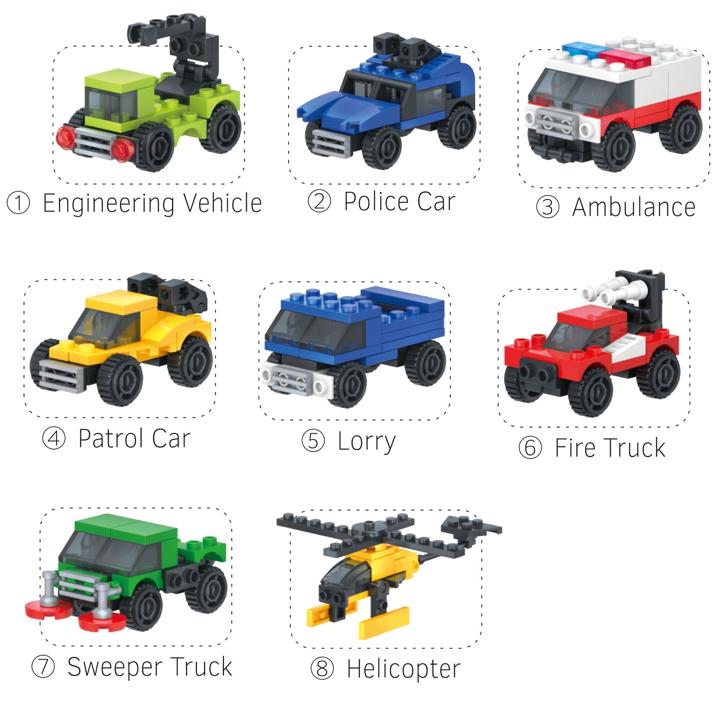 8pcs Urban Vehicle Building Blocks Set - Includes 8 Unique City Cars & Mecha Warrior - Ideal for Christmas, Thanksgiving, Birthday Gifts