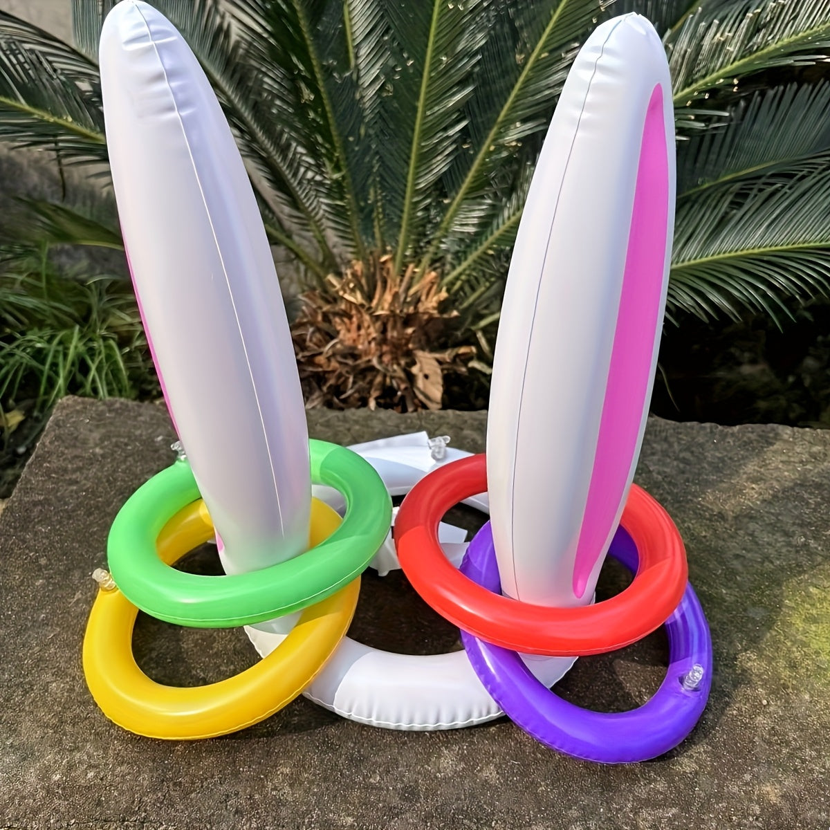 5pcs\u002Fset Inflatable Bunny Ear Hats and Ring Toss Set, Creative and Funny Activity Props for Family Gatherings and Holiday Events