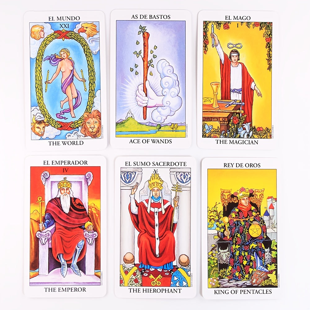 Rider-Waite Tarot Cards Deck, Spanish & English Edition, Portable Size, 78 Cards for Divination and Gameplay - Vibrant Illustrations, Durable Cardstock, Includes Instruction Sheet - 1pc