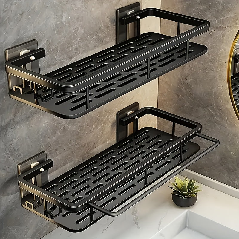 2pcs Black Rust-Proof Polished Metal Bathroom Shelves, Wall-Mounted No-Drill Hanging Shower Caddy for Shampoo, Conditioner, and Toiletries ¨C Space-Saving and Stylish Bathroom Organizer, Spacesaving Caddy | Sleek Shower Design | Durable Bathroom Item