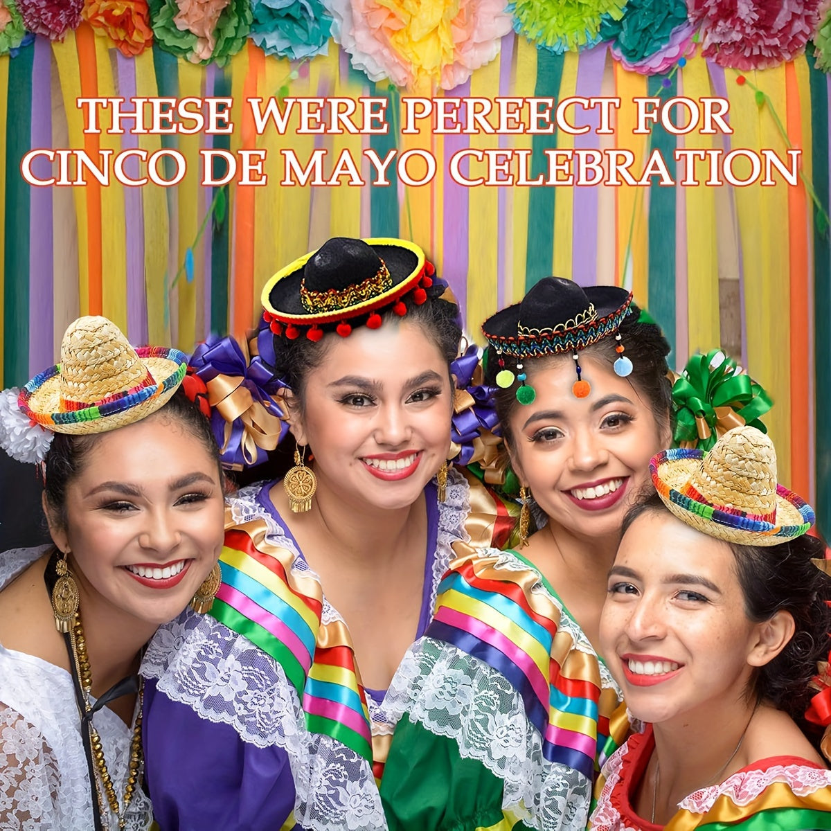 3pcs Glamorous Carnival & Fiesta Party Hats - Colorful Mini Sombreros for Birthday Celebrations, Polyester