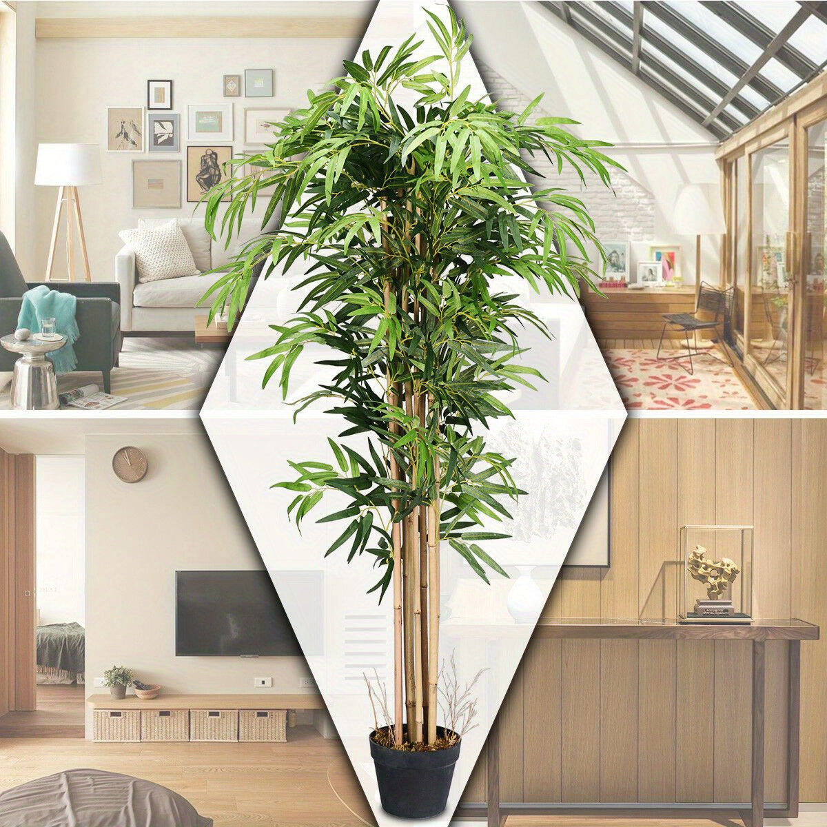 TANGKULA 5 Pieds Bambou Artificiel Soie Arbre Vert Int¨¦rieur-Ext¨¦rieur D¨¦coration Maison Planteur D¨¦coratif