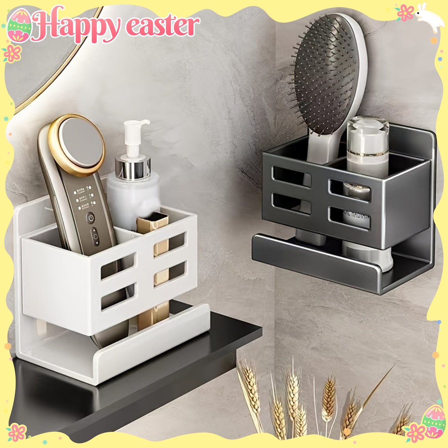 Perforated Plastic Wall-Mounted Cosmetic Storage Rack: Large Capacity, Easy Installation, No Punching, Suitable for Bathroom Use