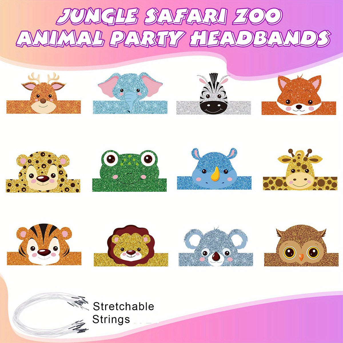 12pcs Youngsters' Glitter Animal Party Hats - Fun Cartoon Designs (Zebra, Frog, Giraffe, Lion & More) for Birthdays, Halloween, Christmas & Carnival Celebrations
