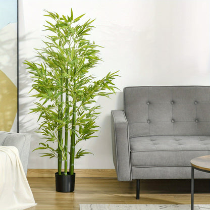 HOMCOM Arbre artificiel en bambou de 5 pieds dans un pot, plantes artificielles d'int¨¦rieur et d'ext¨¦rieur pour la d¨¦coration de la maison, du bureau et du salon, vert