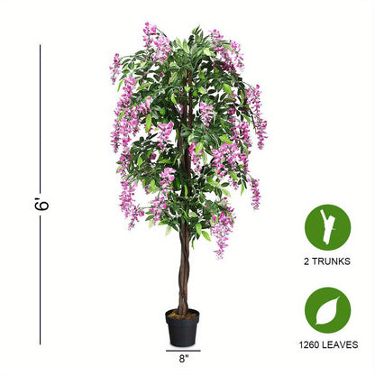 TANGKULA 6-pieds arbre de soie de wistaria artificielle fleur rose d¨¦coration int¨¦rieure-patio
