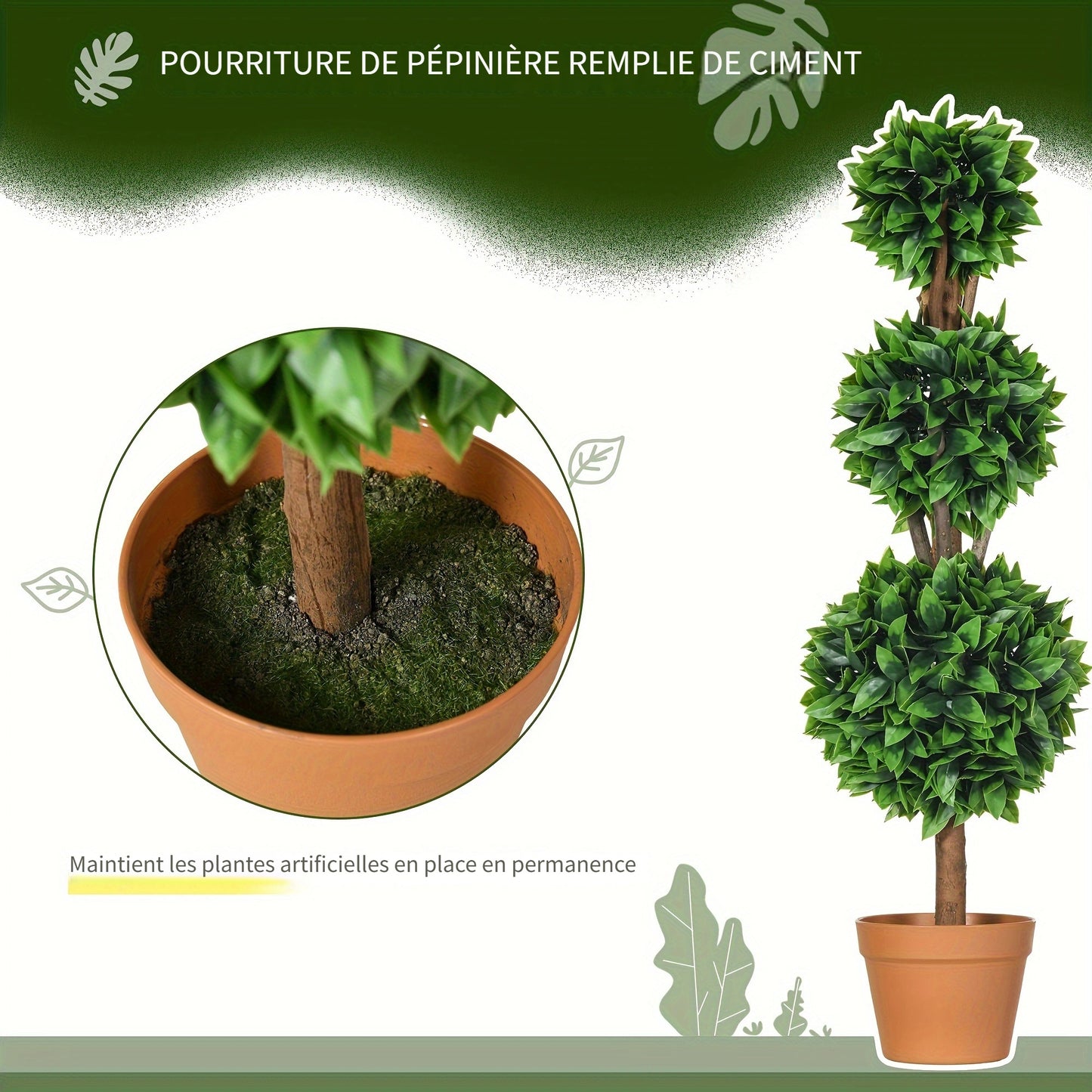 Ensemble de 2 boules topiaires artificielles en buis de 3 pi (35.5 po), plantes artificielles en pot, plantes vertes d¨¦coratives pour la maison, le bureau, l'int¨¦rieur, l'ext¨¦rieur, le salon, vert