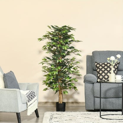 Arbre artificiel en Ficus de 5 pieds, faux arbre avec feuilles, plante artificielle dans un pot de p¨¦pini¨¨re pour la d¨¦coration int¨¦rieure et ext¨¦rieure