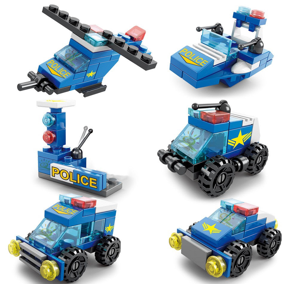 147pcs 6in 1 City Police Series Car Model Small Particle Building Blocks Assembling Children Bricks Puzzle Toys Gift
