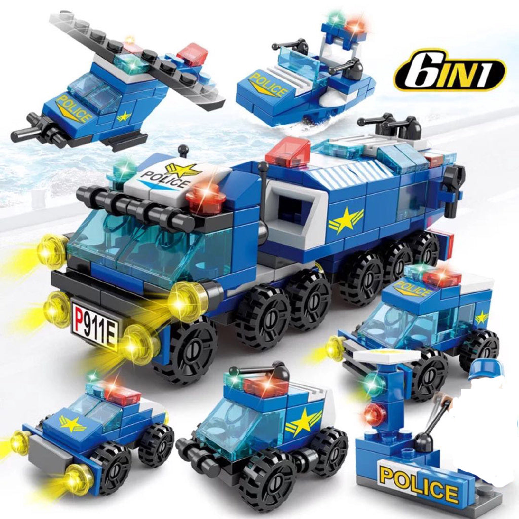 147pcs 6in 1 City Police Series Car Model Small Particle Building Blocks Assembling Children Bricks Puzzle Toys Gift